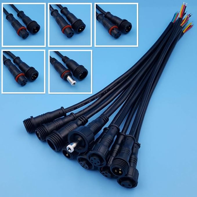 10Pairs Black Small Size DC/2/3/4/5 Pin 20cm Waterproof IP65 Male and Female LED Strip Cable Wire Connector - (Color: 10Pairs 2Pin Cable)