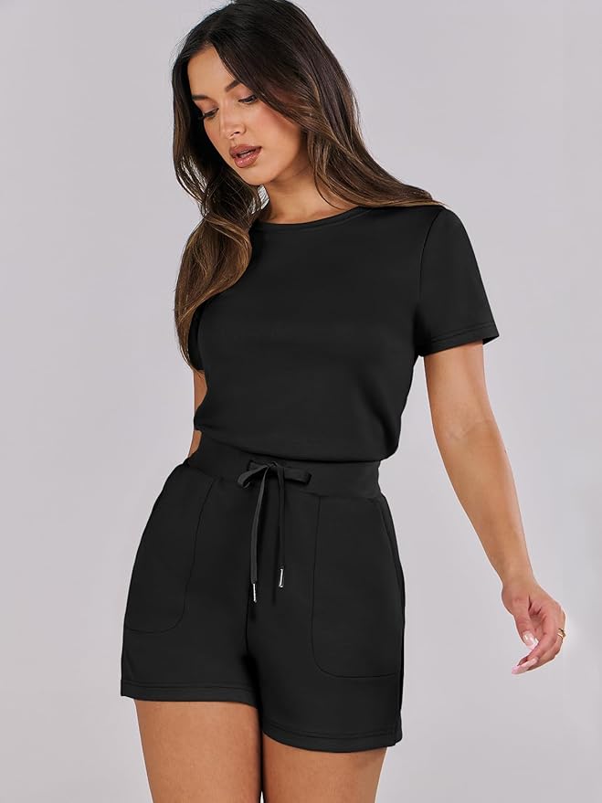 ANRABESS Romper for Women Short Sleeve Summer Tshirt One Piece Jumpsuit Beach Vacation Travel Outfits 2025 Dressy Clothes