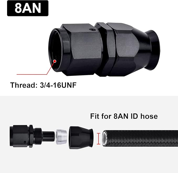 EVIL ENERGY 8AN PTFE Hose End Fitting Straight Black for PTFE Hose Only