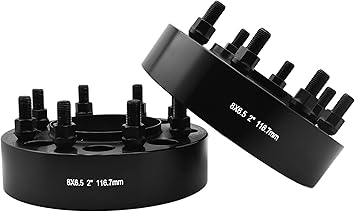 2 Inch Black 8x6.5 To 8x6.5 "FULL HUB CENTRIC" Rear Wheel Spacers Adapters 14x1.5 Compatible with Chevy GMC 1999-2010 8 lug 1500HD 2500HD Forged Aluminum