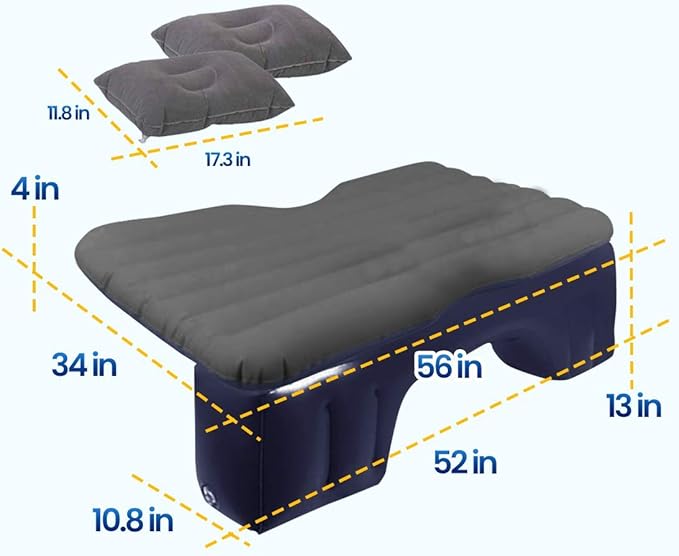 Zento Deals Truck and Car Air Mattress Backseat Bed - Premium Quality Portable Car Inflatable Mattress with 2 Pillows Universal fit (1 Pack)