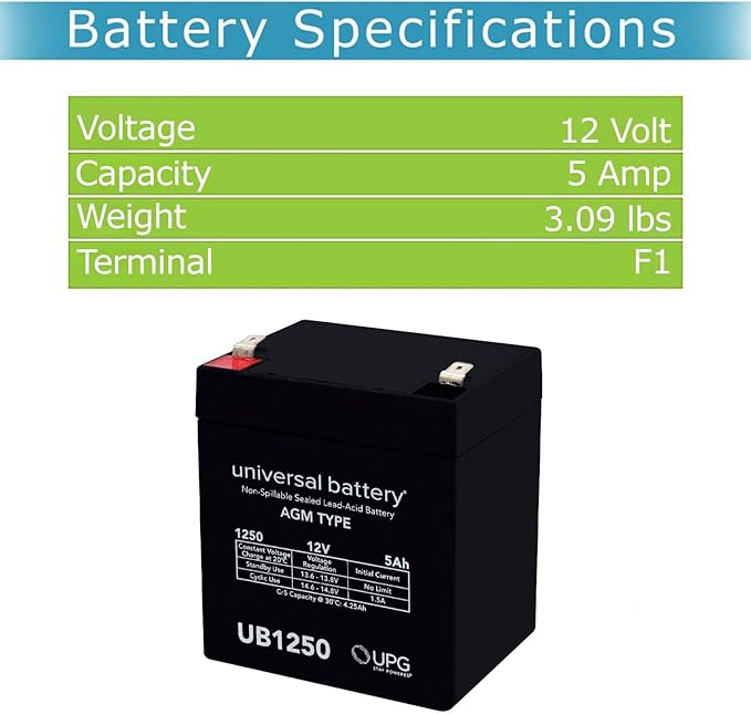 UB1250 12V 5AH Sealed Lead Acid (SLA) Battery .187 TT
