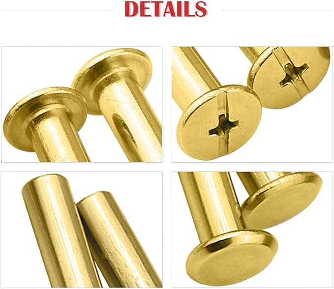 Hilitchi 50Sets M5 Brass Plated Phillips Chicago Screw Posts Binding Screws Assortment Kit for Scrapbook Photo Albums Binding, Leather Repair - Gold (M5 x 15mm-50Sets)
