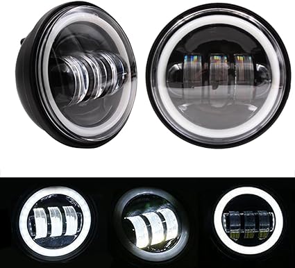 Road King Passing Light - 4 1/2 Inch Passing Light for HD Ultra Classic - with LED Halo Spot Lamp Passing Light Black Projector Fog light Spot light