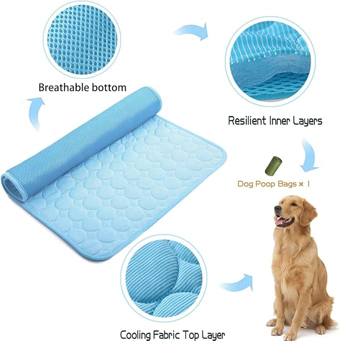 MICROCOSMOS Summer Cooling Mat Sleeping Pad- Water Absorption Top, Materials Safe, Easy Carry, EZ Clean. Keep Cooling for Pets(Blue, 28" x 22")