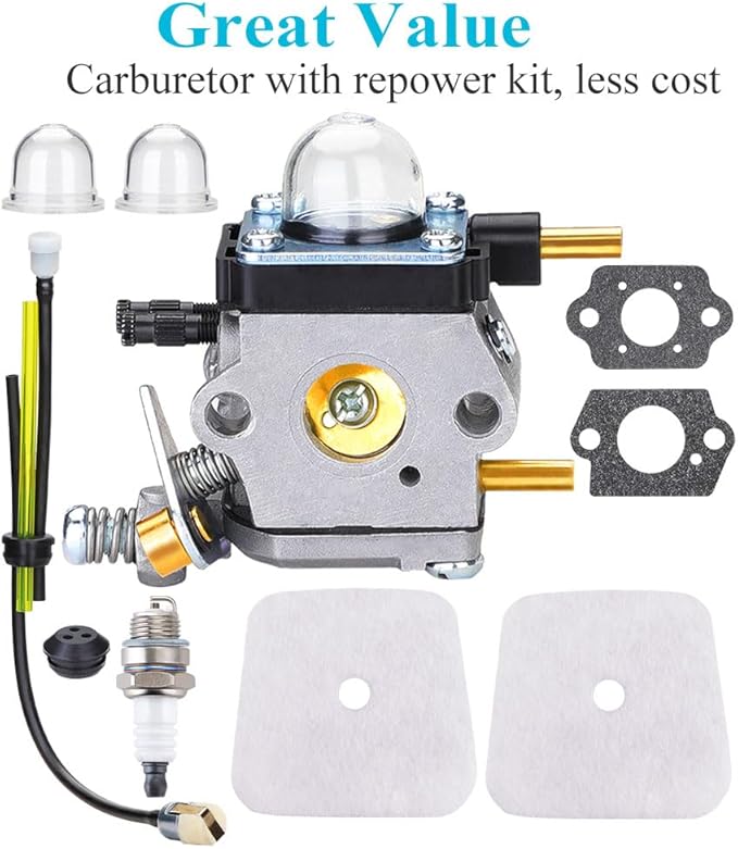 C1U-K82 C1U-K54A Carburetor, for Mantis Tiller 7222 7222M 7225 7920, Echo TC-210 HC-1500, Premium Cultivator Carb, Plus Rebuild Kit Primer Bulb Fuel Line and More
