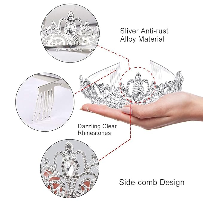 Didder Silver Crystal Tiara Crown Headband Princess Elegant Crown with combs for Women Girls Bridal Wedding Prom Birthday Party