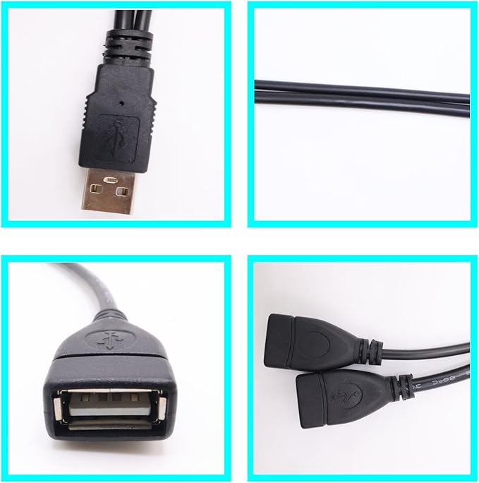 USB Splitter Data Charger Cable USB 2.0 Male to Dual Data USB Female 1 to 2 Splitter Charging Extension Power Cord Cable for Computer and Mobile Phone Data Cable Transmission Charging
