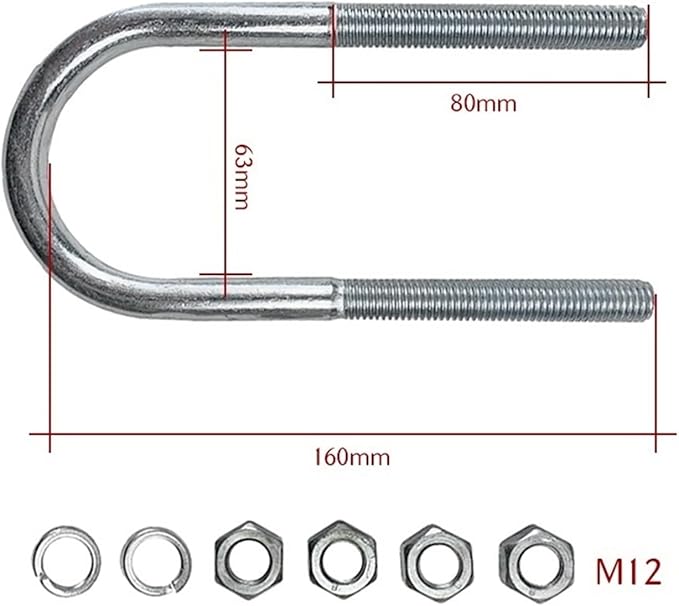 2PCS High Tensile Zinc Plated Axle U Bolt 60mm Round M12 Leaf Spring Clamp Trailer Truck Parts