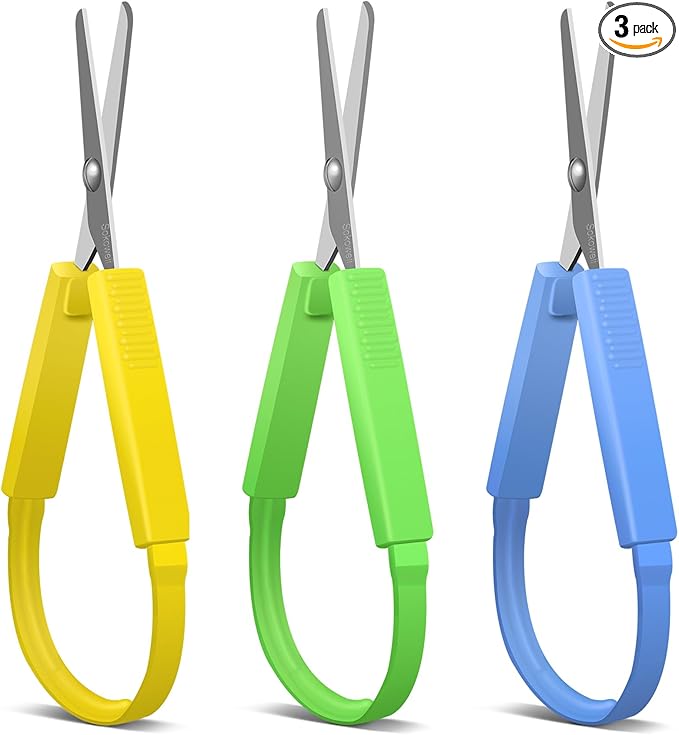 Sokoweii Loop Scissors, Adaptive Design, Preschool Training Scissors, Mini Squeeze Scissors, Lefty Support, (3Pcs)