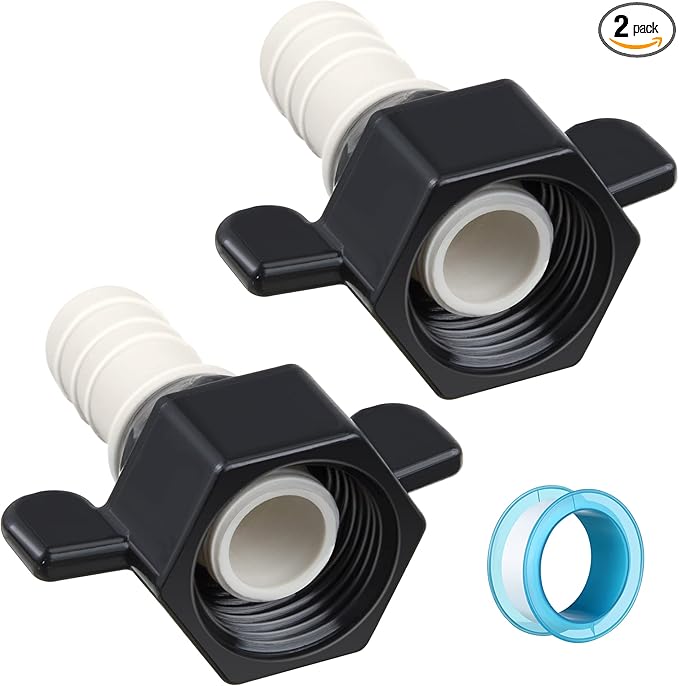 Dreyoo 12 Inch x 14 NPT Barb Elbow and Straight Swivel Adapter RV Water Pump Fittings with Thread Seal Tape, Female Threaded Pex for Strainer (Straight) (Dreyoo-Fittings-2354)