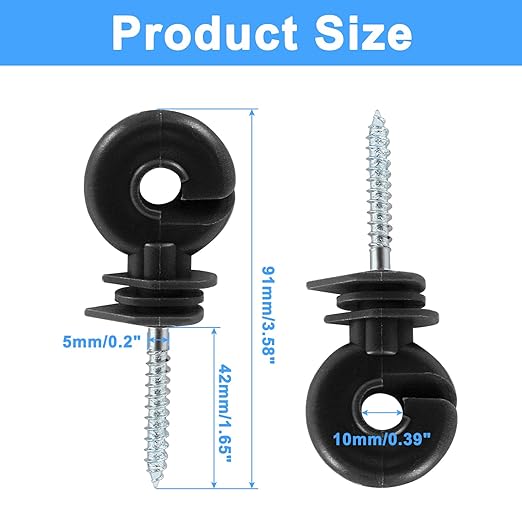 10Pcs Black Electric Fence Insulator, 91mm3.58 inch Screw-in Electric Fence Insulator Tool for Ranch Agricultural Fencing