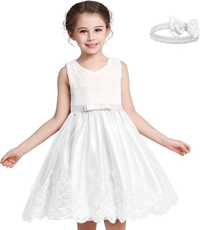 New Bow Lace Dress Summer Girl Dress Wind Dress Girl and Hair Band Fall Baby Girl Clothes