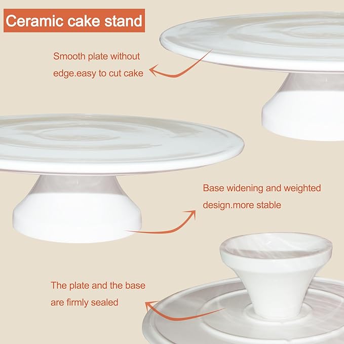 Porcelain Cake Stand for Wedding Chip-Resistant Pedestal Dessert Display with Dome Easy to Clean (10 Inch)