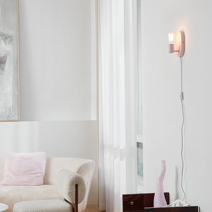 Refurbished GLOBE Electric 52102 Kiel 1-Light Plug-in or Hardwire Wall Sconce, Matte Pink, Bulb Not Included