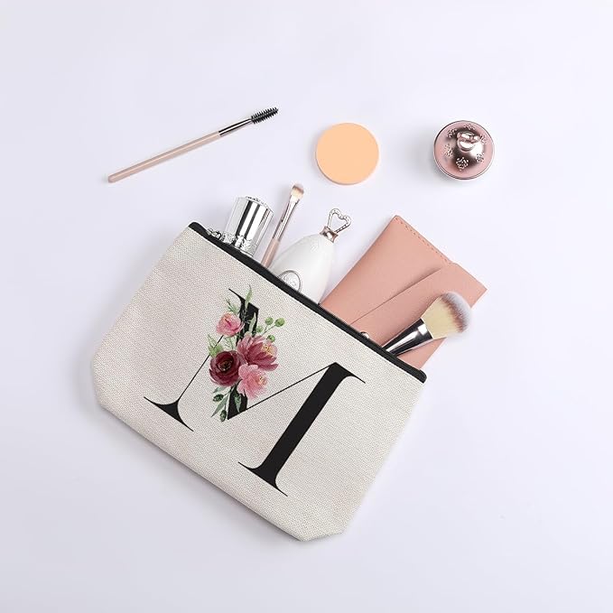 Initial Makeup Bag, Personalized Gifts for Women, Bridesmaid Gifts, Birthday Gifts for Women Mom, Gifts for Best Friend, Bride Bridesmaid Cosmetic bag (Letter M)
