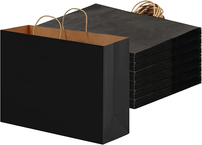 OUTUXED 60pcs 16x6x12 Inch Black Paper Bags with Handles, Kraft Large Paper Gift Bags for Business, Merchandise, Gifts, Shopping, Retail Stores, Birthday Party
