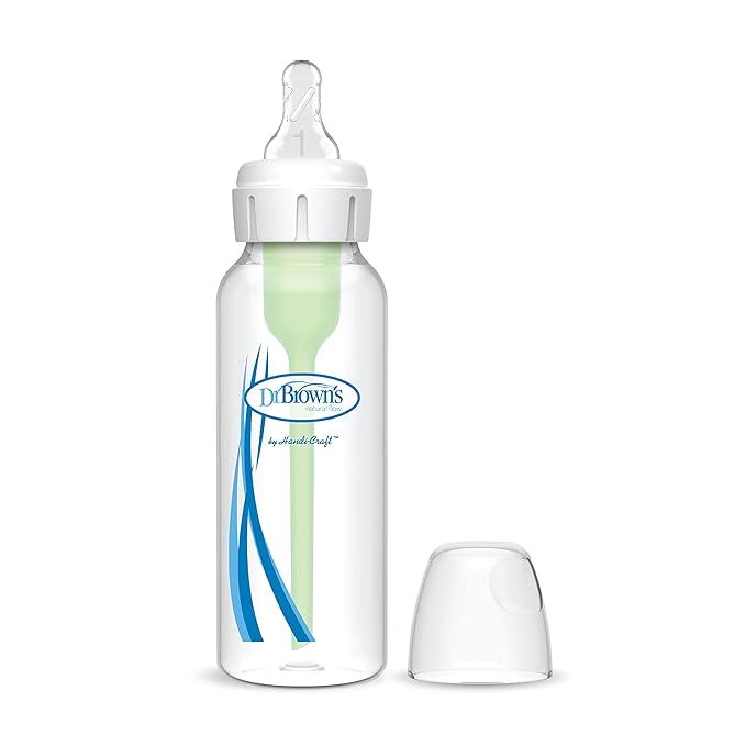 Dr. BrownAos Natural Flow Anti-Colic OptionsN Narrow Baby Bottle 8 oz250 mL, with Level 1 Slow Flow Nipple, 1 Pack, 0m