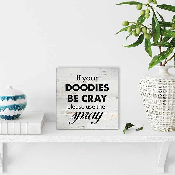 Rustic Funny Bathroom Wood Box Sign Humor Restroom Wooden Box Sign Farmhouse Home Desk Shelf Decor (5 X 5 Inch)