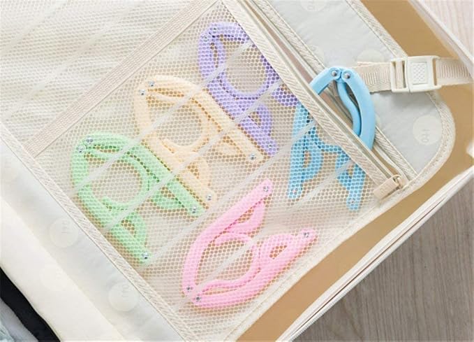 10pcs Colorful Folding Clothes Hangers,Space Saving Travel Accessories Portable Lightweight Collapsible Plastic Hangers Windproof Non-Slip Telescopic Drying Rack for Home Travel Camping
