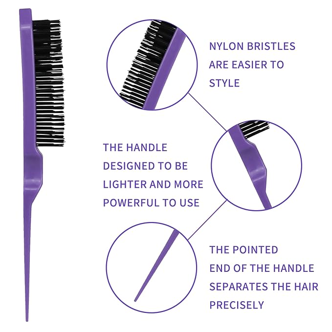 Detangling Brush set,Detangler Hair Brush with Teasing & Edge Brush for Curly Hiar, Rat Tail Comb Alligator Hair Clips for 3a to 4c Kinky Wavy/Curly/Coily/Wet/Dry/Oil/Thick/Long Hair(Purple)