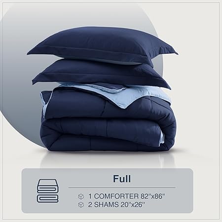 satisomnia Full Size Comforter Set, Navy Blue Bedding Comforters Full Size, 3 Pieces Down Alternative Bed Comforter Lightweight, Soft Quilted Bed Set Breathable, Reversible All Season Bedding Sets
