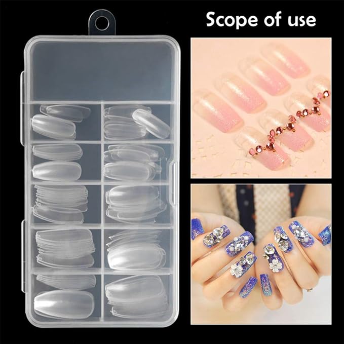 100 PiecesBox TransparentWhite Acrylic False Nails, Square Ballerina Coffin Fake Nail Tips, Medium Long Square Pressed On Nails, Full Cover Fake Nail Extension Patches (Clear, One Size)