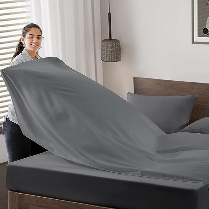 MapleStone Queen Flat Sheet 6 Pack,Premium Soft Breathable,Brushed Microfiber Fabric,Anti-Shrinkage Non-Fading, Bulk Flat Sheets Only Queen Size (Grey)