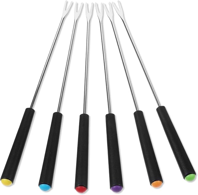 Giantree 6Pcs Fondue Forks Stainless Steel, 9 Inch Fondue Cheese with Heat Resistant, Fondue Sticks Fruit Fork, Chocolate Fondue Set for Chocolate Fountain Cheese Fondue Dessert Meat