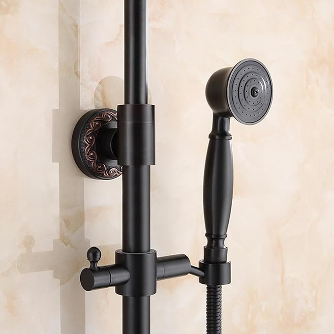 dophee Retro Style G1/2 Connector Brass Hand Shower Head, Nostalgic Telephone Style Fits Most Shower Hose (17cm Long, 5cm Head Diameter), Black