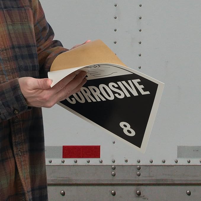 Class 8 Corrosive Placard, Worded, 10.75" x 10.75" Removable Self Adhesive Economy Vinyl for Short-Term Applications, DOT Hazmat Compliant, 25 Pack, J. J. Keller Associates, Inc.