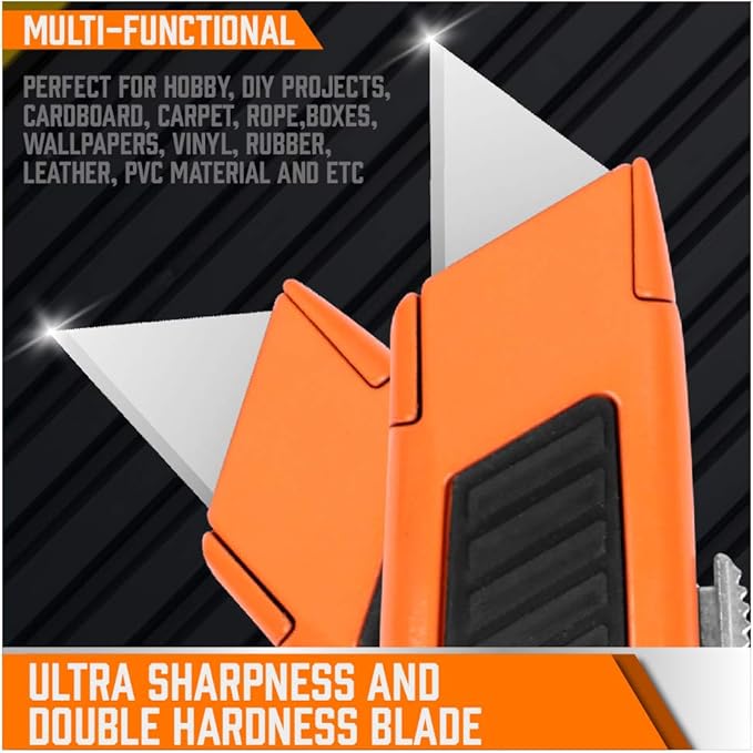 HORUSDY 4-Pack Box Cutter Utility Knife, Heavy Duty Aluminum Shell Retractable Box Cutter for Cardboard, Boxes and Cartons, Extra 10 Blades