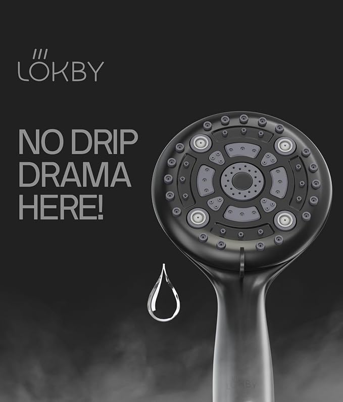 LOKBY High Pressure 6-Settings Shower Head with Handheld - 5'' Powerful Detachable Shower Head Set for low water pressure - 59'' Stainless Steel Hose - Tool-less 1-Min Installation - Black https://a.co/d/5SZ7hgo