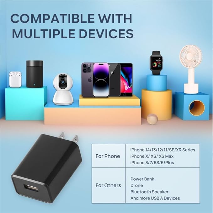 Wall Charger Cube 5V2A USB Power Supply Charging Block Universal Wall Plug Brick Portable Travel Fast Charger Power Adapter for iPhone, Samsung Galaxy, LG (Black)