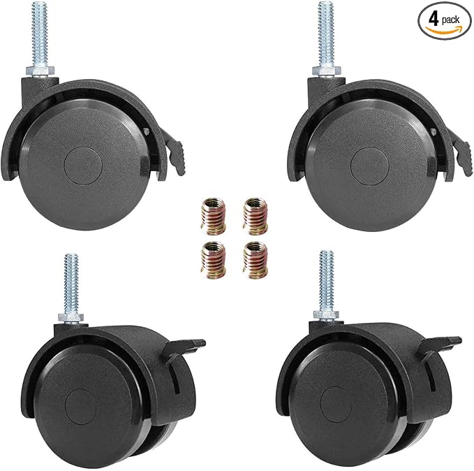 AAGUT 2" Swivel Stem Casters with Locking Brake Threaded 14" - 20 x 1 for Furniture and Shelves, Black Replacement Castors, Pack of 4