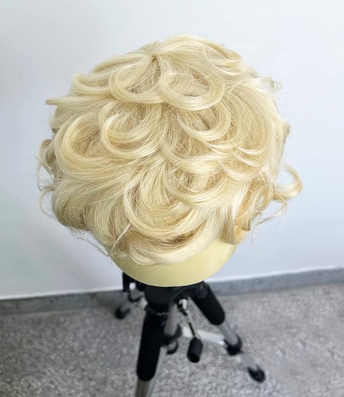 Maery Human Hair Topper Closure Short Curly Hair Topper Clip in Hair Pieces Weaving Hair Replacement Top Hairpieces Wiglet for Women with Thinning Hair 6inch 613 Blonde Color