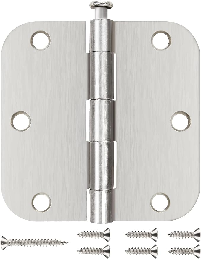 Interior Door Hinges Brushed Nickel 3 Pack Rounded Bedroom Door Hinge Satin Nickel 3.5 x 3.5 inch,58 Radius 3 12"x 3 12" Silver 3 12 Inch Door Hinges for RV Trailer Residential Hinges for Wood,Doors
