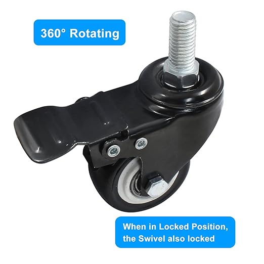 2'' Threaded Stem Casters with Brake, M10 x 25mm Heavy Duty 360 Degree Swivel Stem Wheels for Furniture, Cart, Workbench - Set of 4(2 with Brake,2 with No Brake)