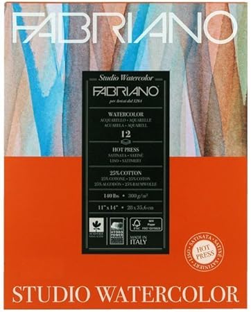 Fabriano Studio Hot Press Watercolor Pad, 11 x 14, White