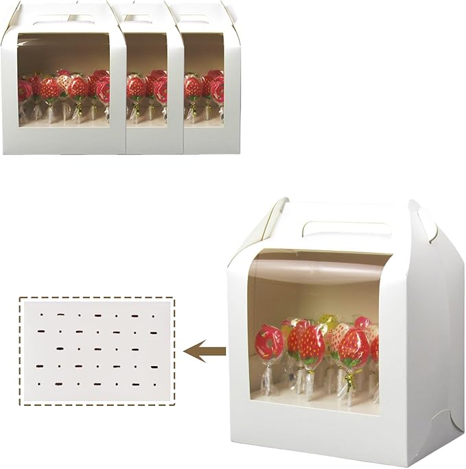 4 PCS Cake Pop Boxes - Portable Cake Pop Holder Boxes with Clear Window, Cake Pop Boxes Holder Packaging with Lid, Cake Display Stand With 33 Hole Positions, White Cake Boxes Packaging