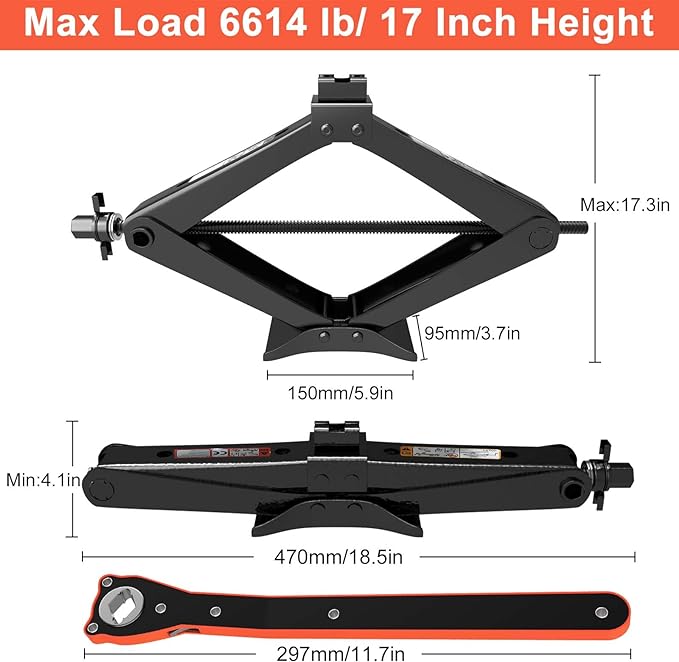 IMAYCC Scissor Jack, Portable Car Jack Kit 6614 lbs (3 Ton), Universal Tire Change Kit for Auto/SUV/MPV - Tire Jack Max 17 Inch