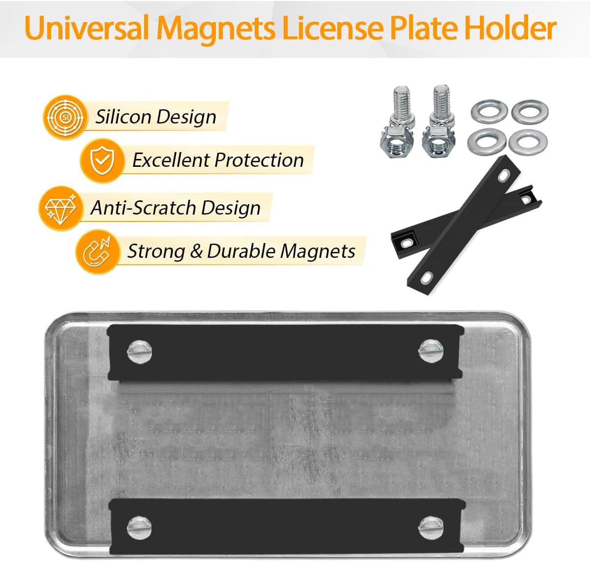 4 Pack License Plate Magnet, Premium Rubber Coated Magnetic License Plate Holder, Black Dealership Demo Tag Test Drives Temp Holder for Car Dealer Magnet License Plate, No Scratch for Car (screws not included)