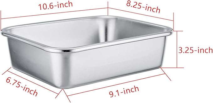 TeamFar Rectangular Cake Pan Brownie Pan, Stainless Steel Lasagna Casserole Baking Pan, 8x10x3, Rust Free Non Toxic, Easy Clean Dishwasher Safe