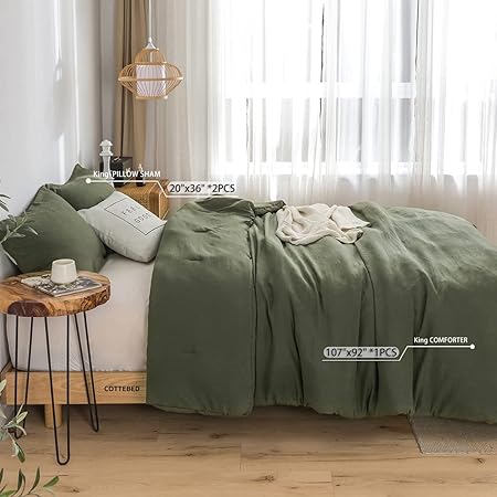 COTTEBED Ultra-Soft King Bedding Comforter Sets Bed, All Season Use Light Weight with Warm Fluffy Washed Cotton Microfiber,1 Bed Blanket Comforter 2 PillowSham(KingCalifornia King Dark Olive Green