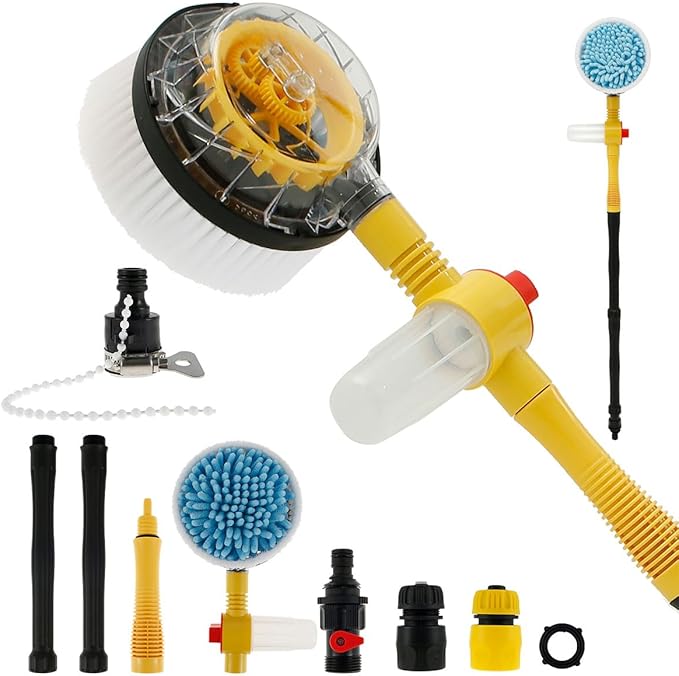 Automatic rotating car wash brush, multifunctional car foam cleaning kit with 360 rotating head, portable chenille brush for car cleaning,