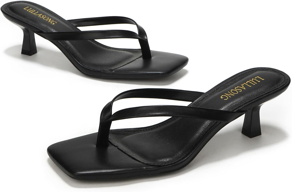 LULLASONG Women's Kitten Heels Sandals Square Open Toe Flip Flop Heels 1.8-2 Inch Heeled Sandals for Women