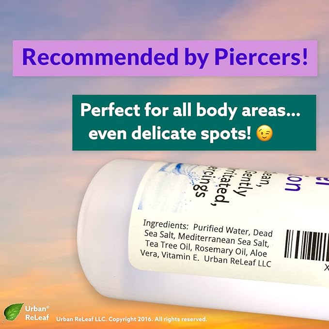 Urban ReLeaf PIERCING RELIEF Solution ! Safely Clean, Soothe Gently Calm New, Irritated and Bumpy Piercings. 100 Natural Sea Salt, Tea Tree, Rosemary