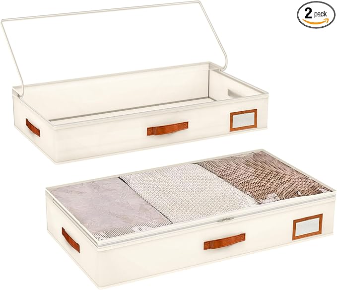 2pcs Under Bed Storage Containers, 58L Under Couch Storage Bins Organization Foldable Underbed Storage Bags for Clothing, Blankets, Towels, Comforter, Sweaters, Linen Sheets (M)