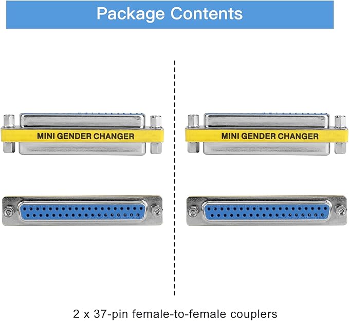 ENUODA 2 Pack Gender Changers 37 Pin Female to Female Adapter DB37 Coupler, Data Transfer and Device Connection for RS-449 Serial Cables