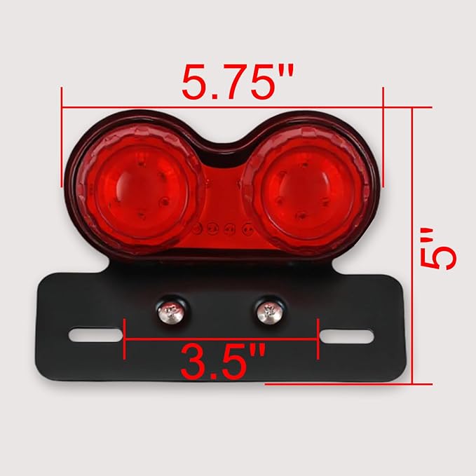 Vintage Motorcycle LED Tail Light Brake Turn Signals Rear Light Integrated with Driving Lamp License Plate Holder for Street Bike Cruiser Chopper Bobber(Red Lens)